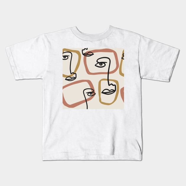 One Line Face Kids T-Shirt by Acid_rain